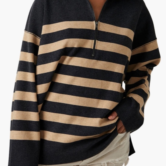 Free People Coastal Stripe Half-Zip Pullover - Picture 2 of 6